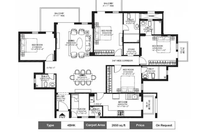 DLF Town Heights Sector 90 Gurgaon - Floor plan 4 BHK 2364 Sq.ft