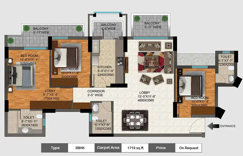 Floor plan for 3 BHK