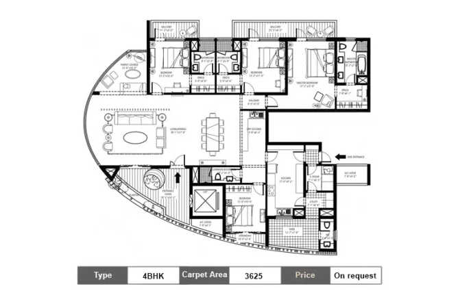 Emaar Sky Terraces Sector 66 Gurgaon - Floor plan 4 BHK 3625 Sq.ft