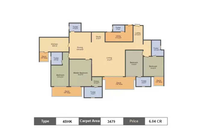 DLF The Crest Sector 79 Gurgaon - Floor plan 4 BHK 3479 Sq.ft