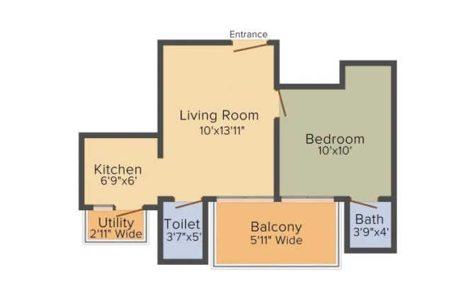 Supertech Azalia Sector 68 Gurgaon - Floor plan 1 BHK 600 Sq.ft