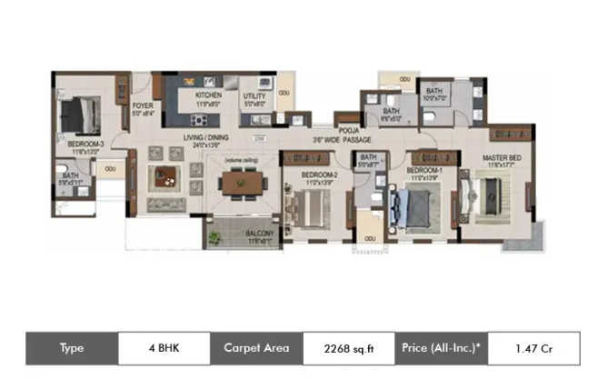 Casagrand Amethyst Sholinganallur - Floor plan 4 BHK 2268 Sq.ft