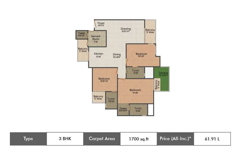 Floor plan for 3 BHK