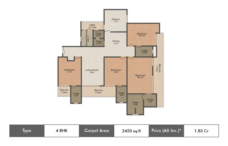 Floor plan for 4 BHK