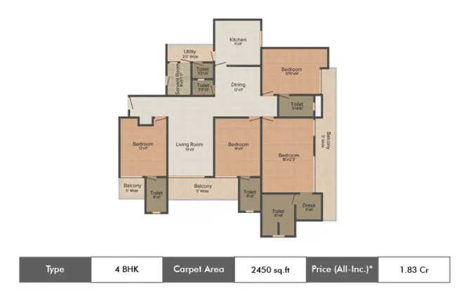 Amrapali Eden Park Sector 50 - Floor plan 4 BHK 2450 Sq.ft