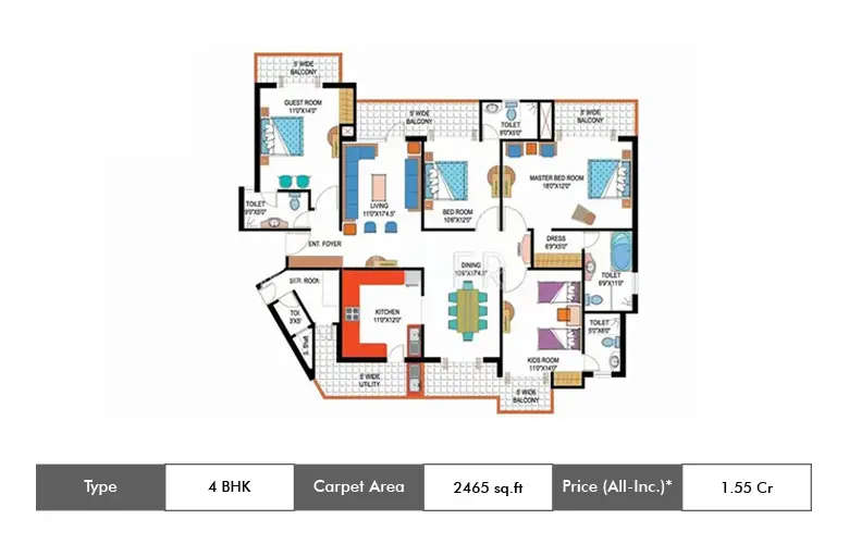Floor plan for 4 BHK