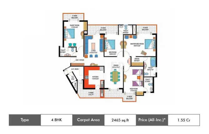 Amrapali Sapphire Sector 45 - Floor plan 4 BHK 2465 Sq.ft