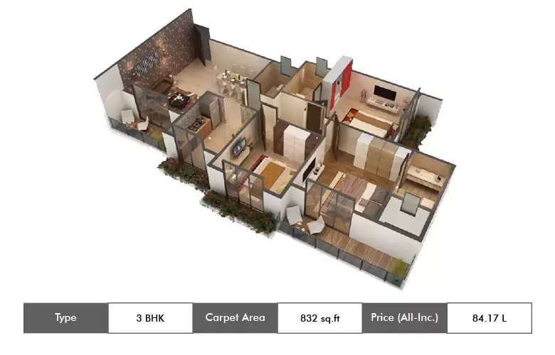 Floor plan for 3 BHK