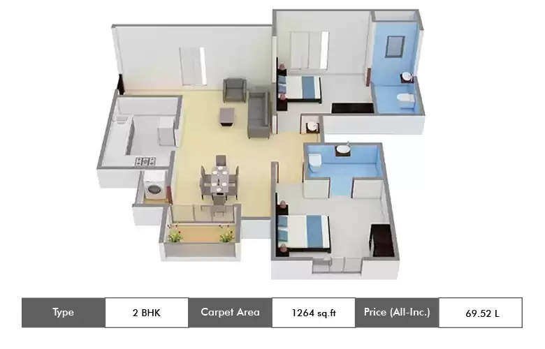Floor plan for 2 BHK