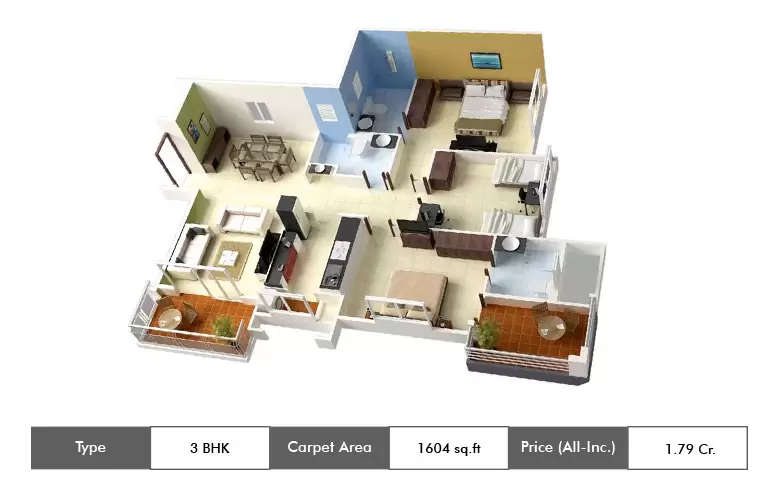 Floor plan for 3 BHK