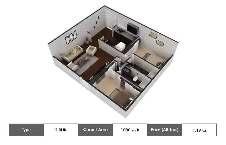 Floor plan for 2 BHK