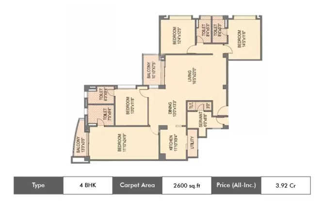Pride Purple Park Titanium Wakad - Floor plan 4 BHK 2600 Sq.ft