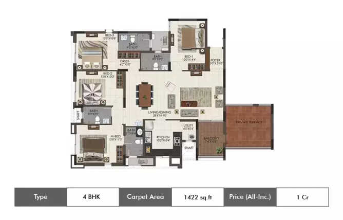 Casagrand Royale Sholinganallur - Floor plan 4 BHK 1422 Sq.ft