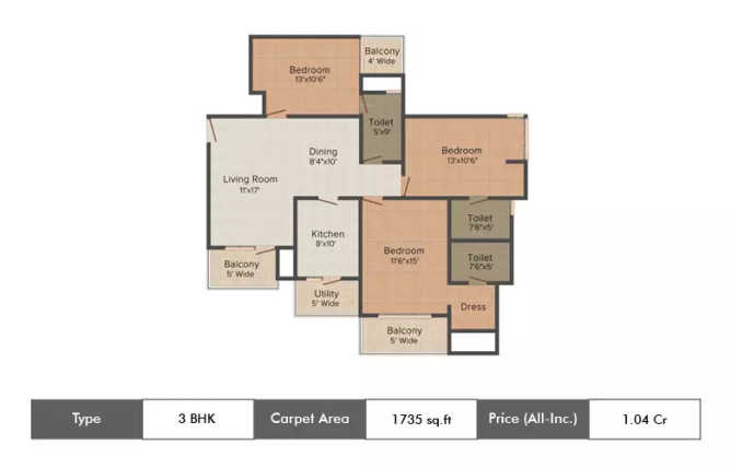 Amrapali Heartbeat City Sector 107 - Floor plan 3 BHK 1735 Sq.ft