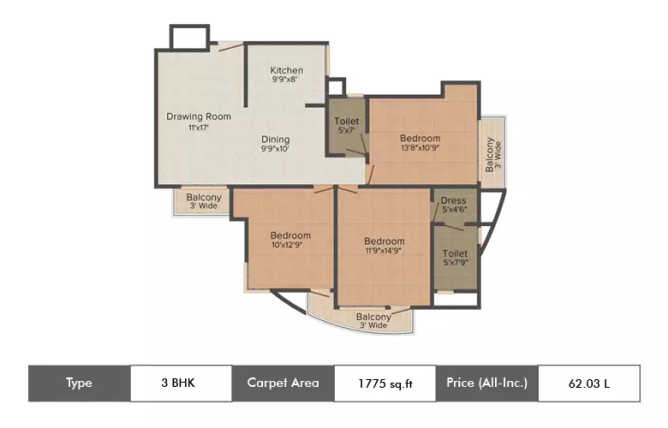 Supertech Czar Suites Omicron I Greater Noida - Floor plan 3 BHK 1775 Sq.ft