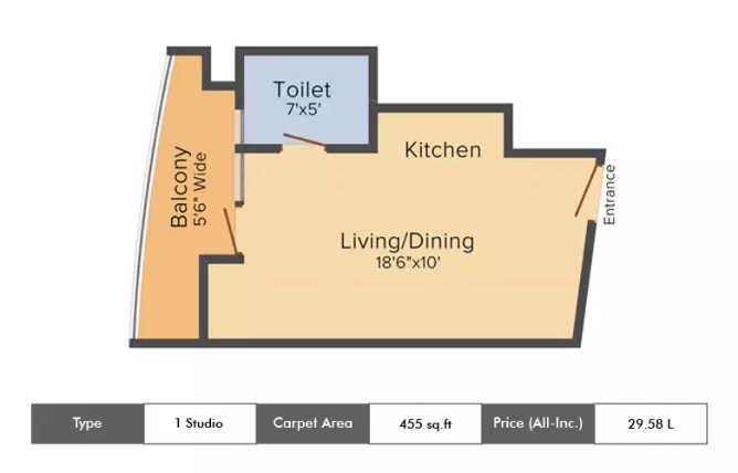 Supertech Eco Suites Sector 137 - Floor plan Studio 455 Sq.ft