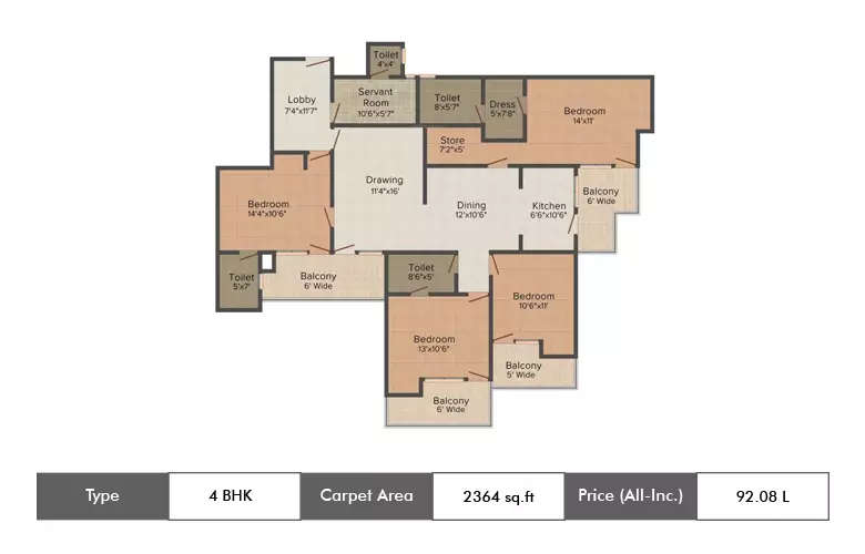 Floor plan for 4 BHK
