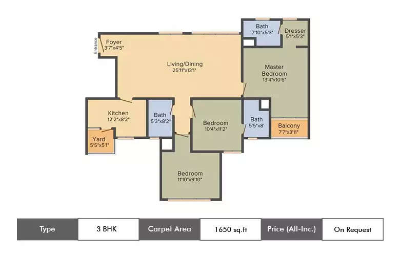 Floor plan for 3 BHK