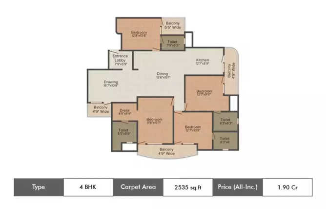 Supertech Emerald Court Sector 93A - Floor plan 4 BHK 2535 Sq.ft
