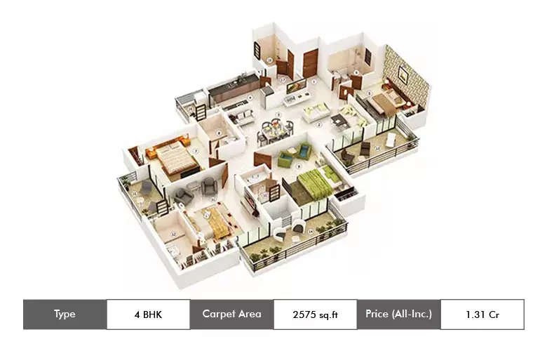 Floor plan for 4 BHK