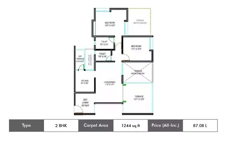 Floor plan for 2 BHK