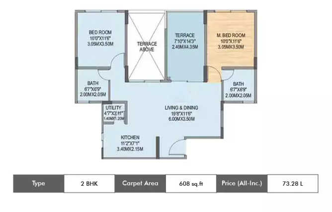 Geras Misty Waters Keshav Nagar - Floor plan 2 BHK 608 Sq.ft
