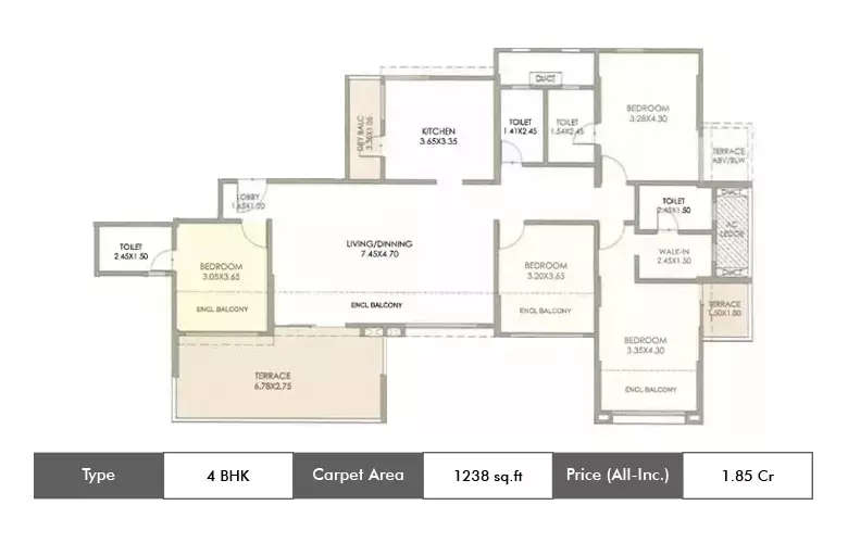 Floor plan for 4 BHK