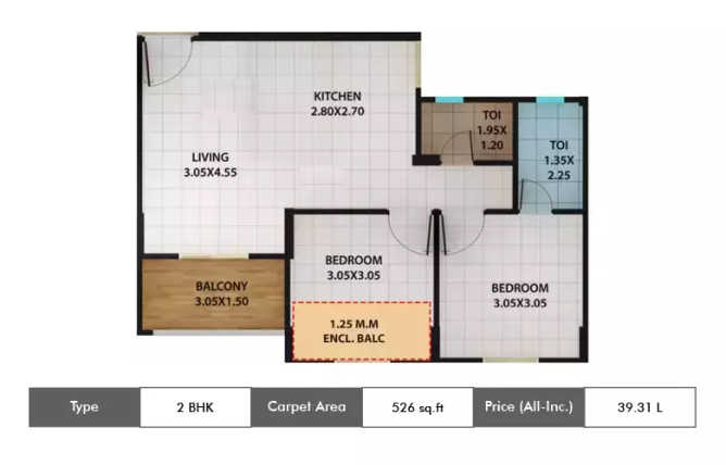 Kolte Patil Ivy Estate Wagholi - Floor plan 2 BHK 526 Sq.ft