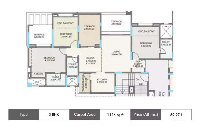 Floor plan for 3 BHK