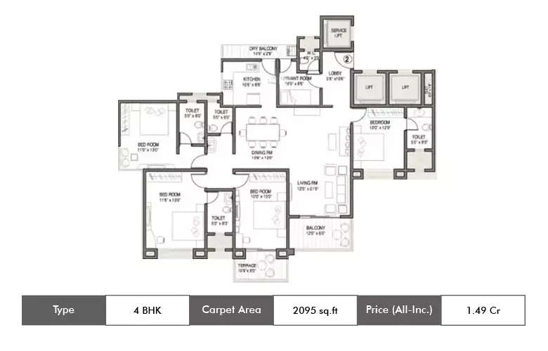 Floor plan for 4 BHK