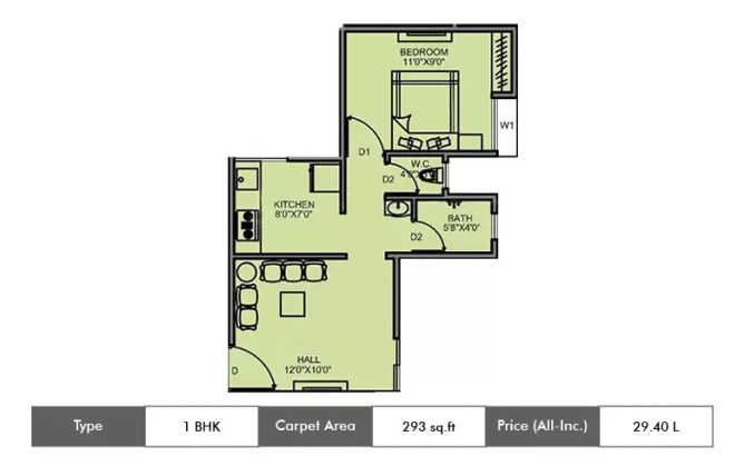 Majestique Aqua Fursungi - Floor plan 1 BHK 293 Sq.ft