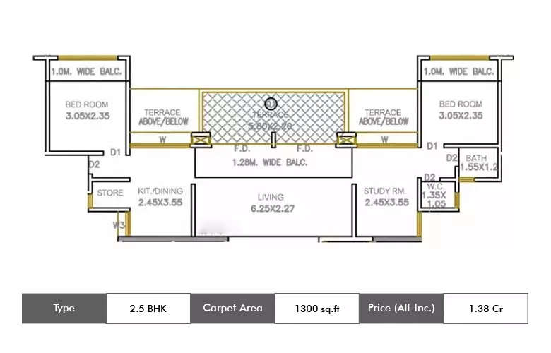 Floor plan for 2.5 BHK