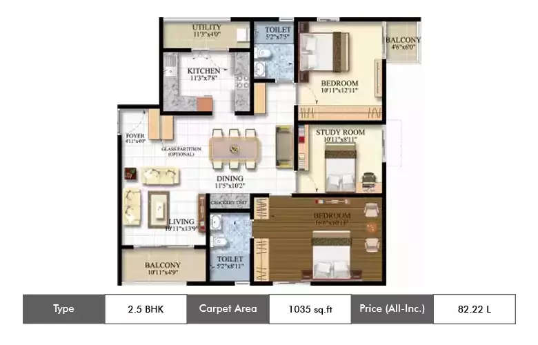 Floor plan for 2.5 BHK