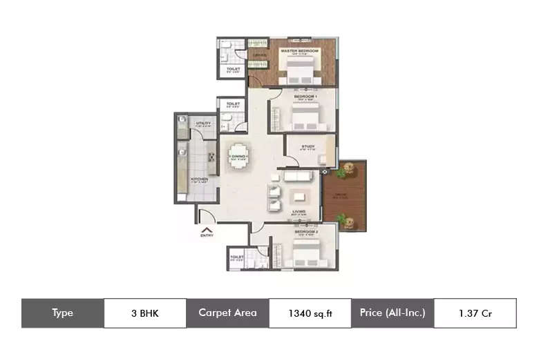 Floor plan for 3 BHK