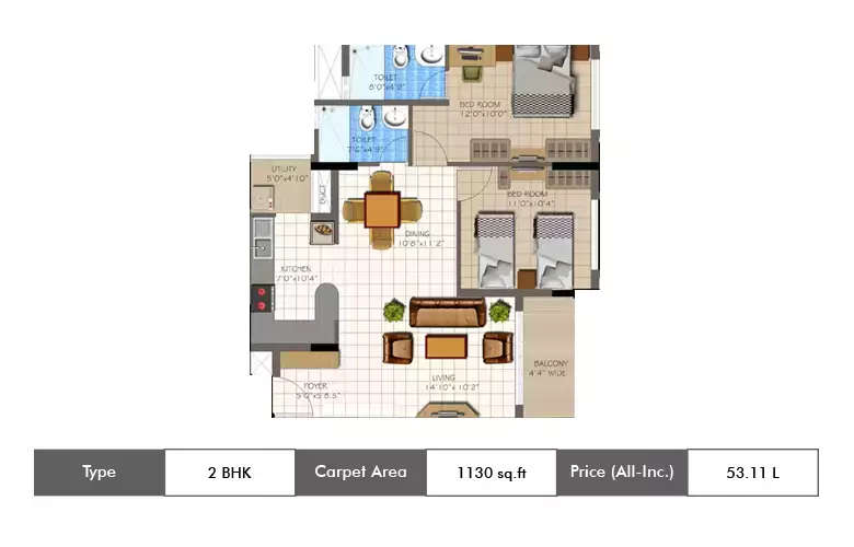 Floor plan for 2 BHK