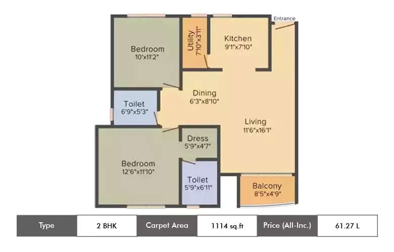 Floor plan for 2 BHK