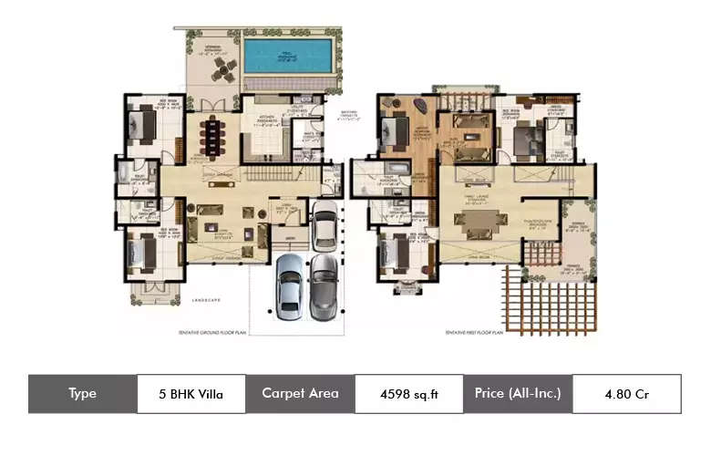 Floor plan for 5 BHK