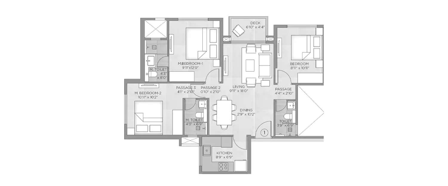 Floor plan for 3 BHK