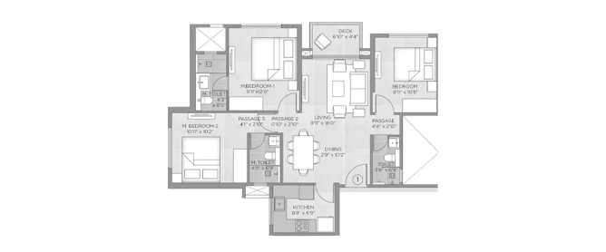 Highland Hiranandani Gardens Powai - Floor plan 3 BHK 784 Sq.ft