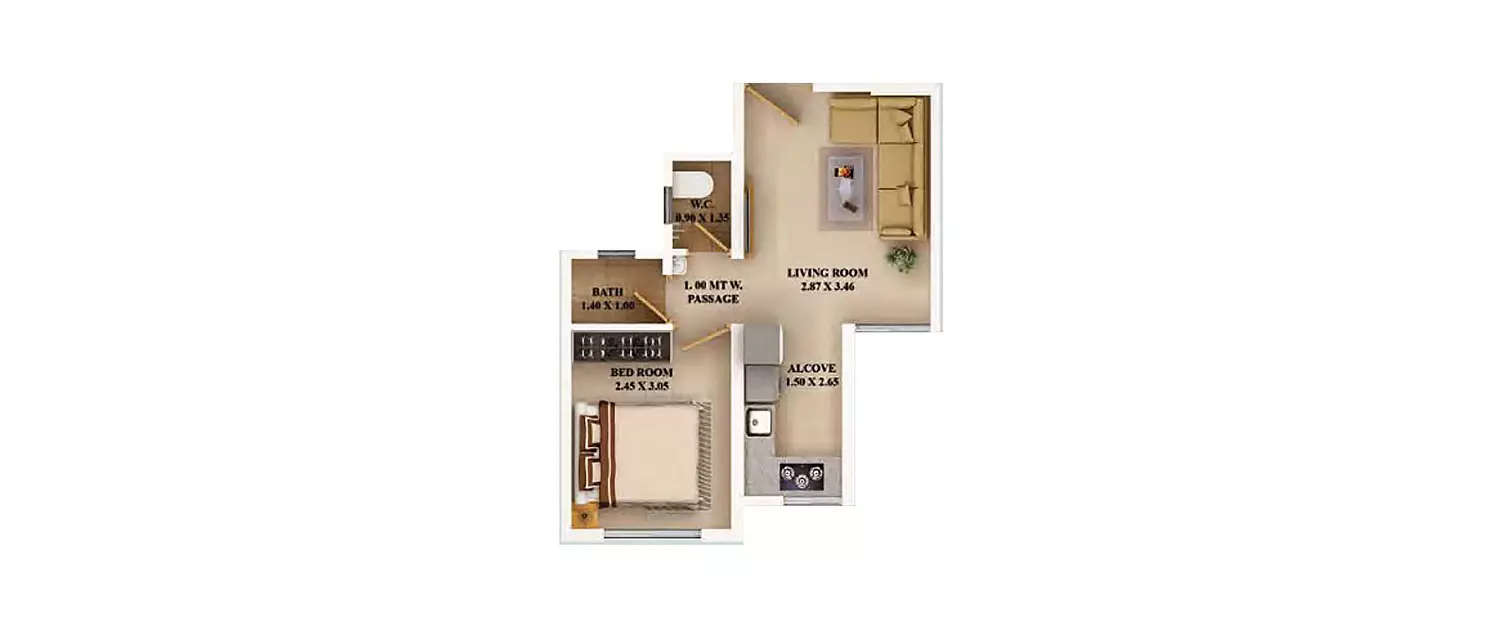 Floor plan for 1 BHK