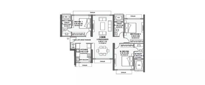 Wadhwa Zeus Mulund - Floor plan 3 BHK 975 Sq.ft