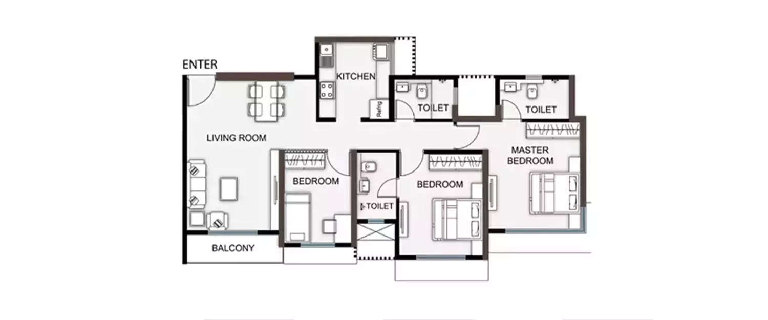 Floor plan for 3 BHK
