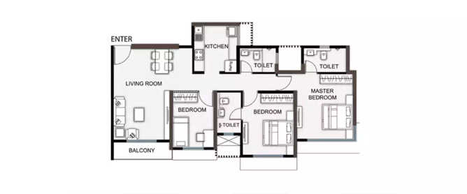 Sheth Avante Kanjurmarg - Floor plan 3 BHK 891 Sq.ft