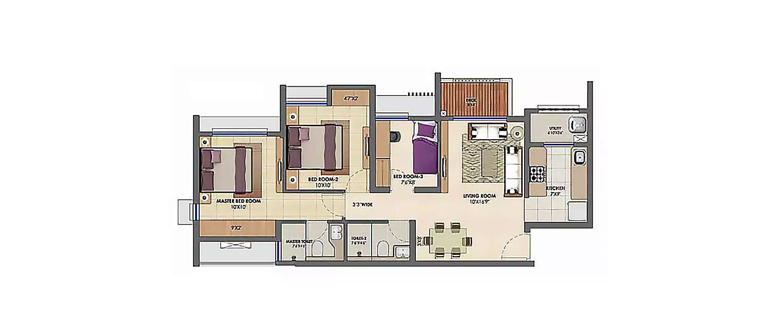 Floor plan for 3 BHK