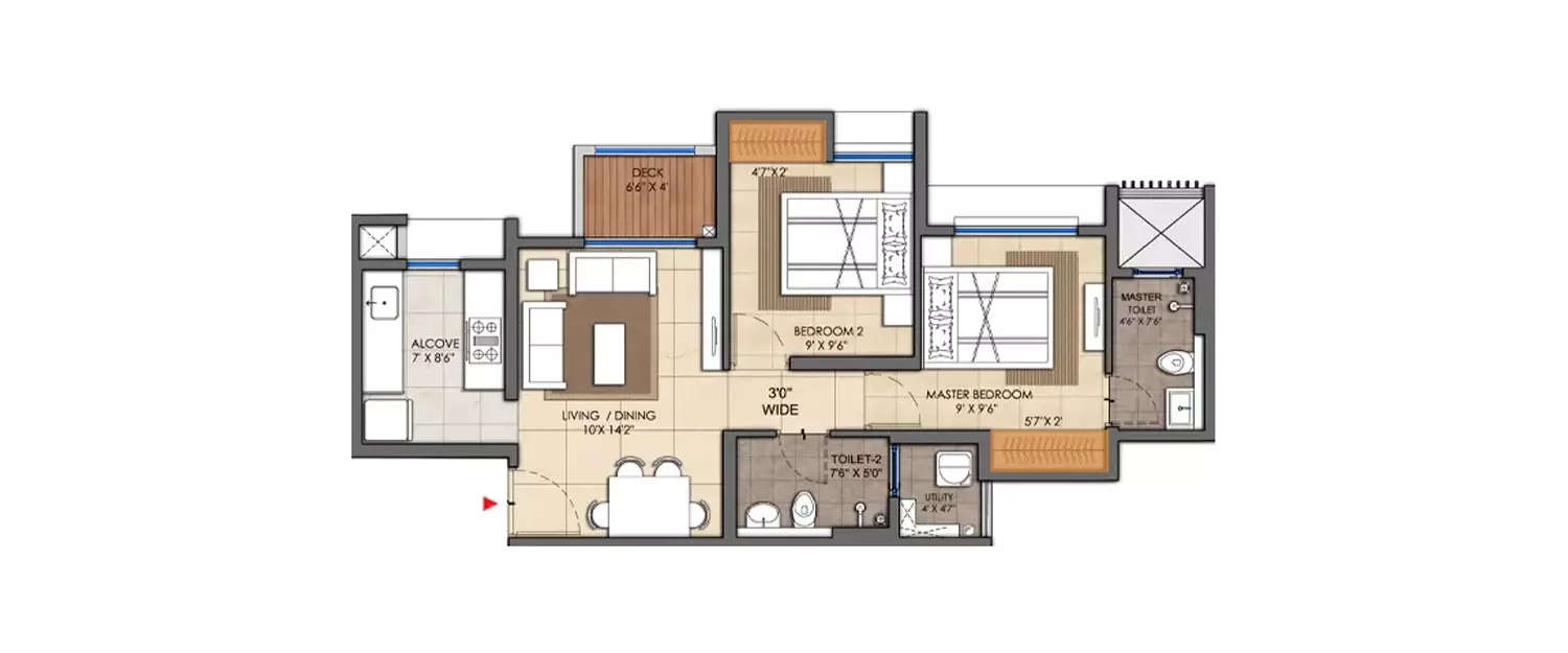 Floor plan for 2 BHK