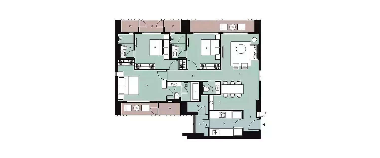 Floor plan for 3 BHK