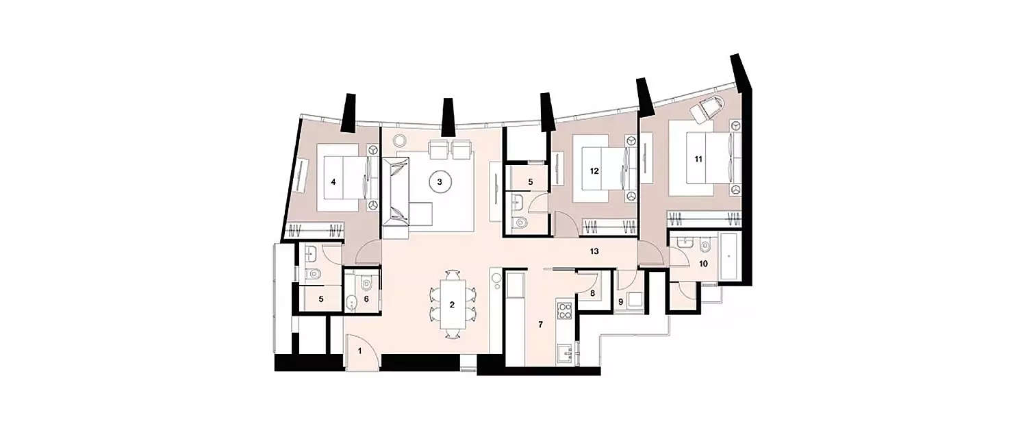 Floor plan for 3 BHK