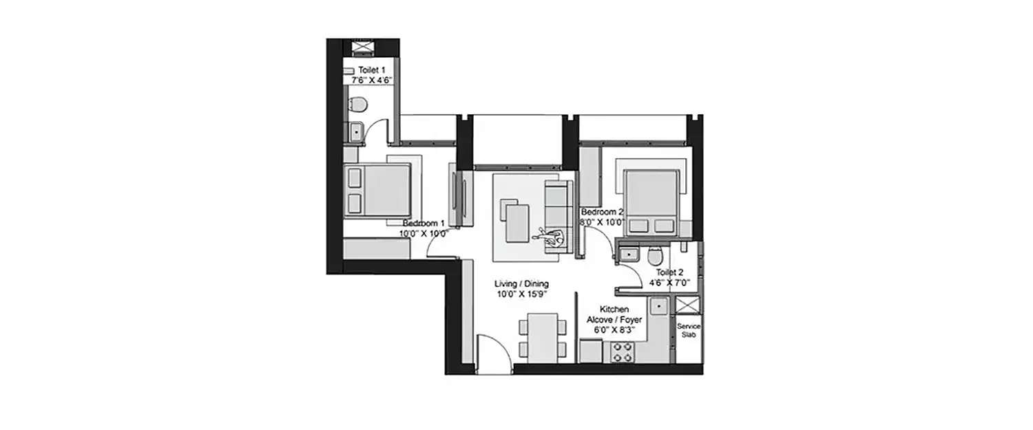 Floor plan for 2 BHK