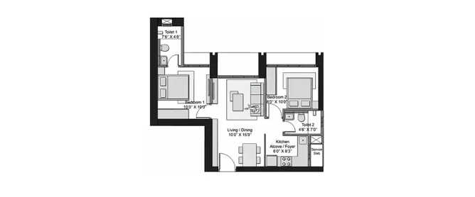 Transcon Triumph Andheri - Floor plan 2 BHK 557 Sq.ft