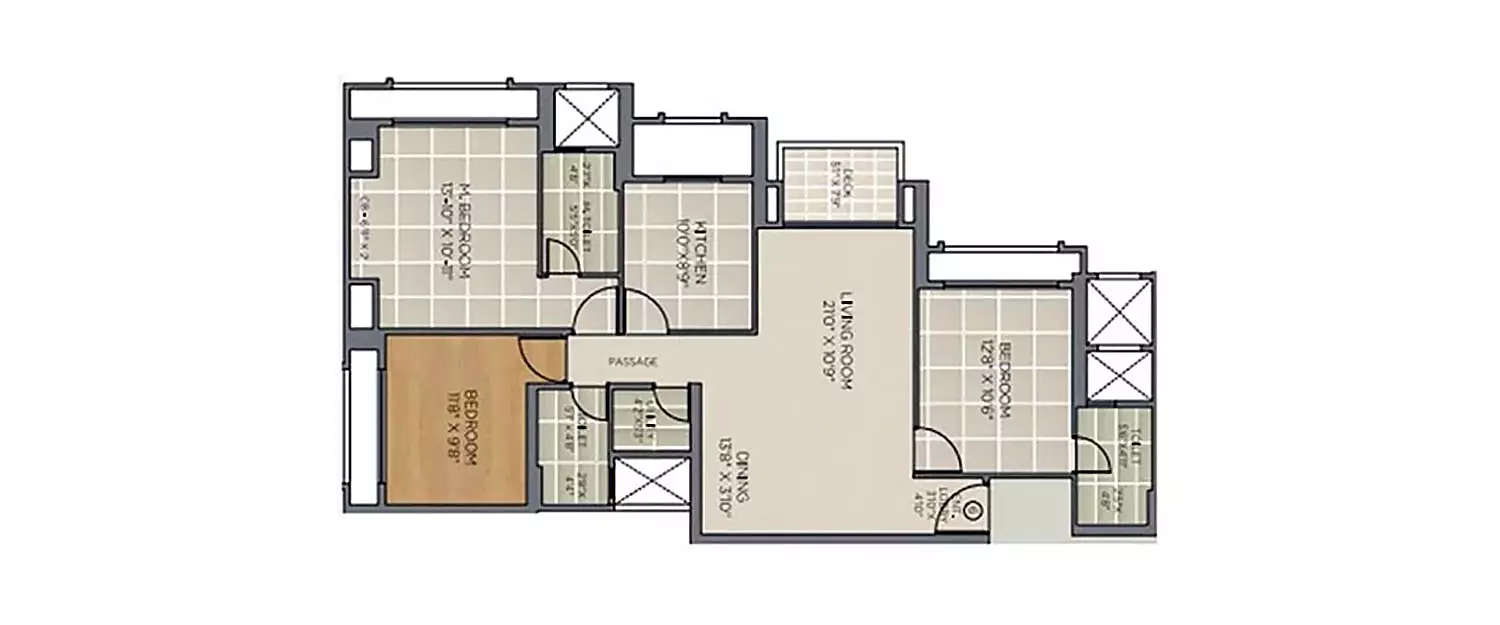 Floor plan for 3 BHK